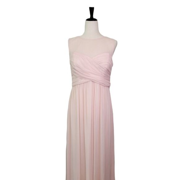 David's Bridal Blush Illusion Neckline Ruched Sleeveless Special Occasion Dress - Picture 2 of 8